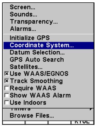 LOWRANCE AIRMAP 600C - Sélection du système de coordonnées - 1