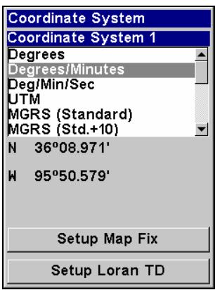 LOWRANCE AIRMAP 600C - Sélection du système de coordonnées - 2