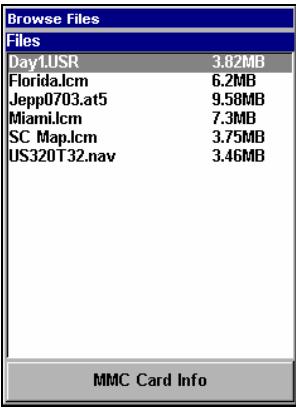LOWRANCE AIRMAP 600C - Visualiser les fichiers MMC et l'espace libre disponible - 2