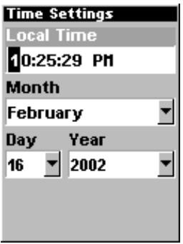 LOWRANCE IFINDER - Une fois dans le menu de réglage (time settings) - 1