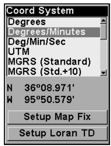 LOWRANCE IFINDER HUNT - Sélection du système de coordonnées - 2