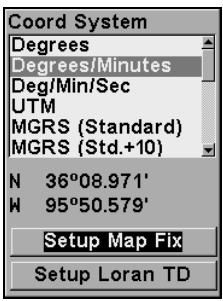 LOWRANCE IFINDER HUNT - Sélection du système de coordonnées - 3