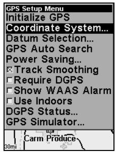 LOWRANCE IFINDER HUNT - Sélection du système de coordonnées - 1