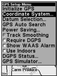 LOWRANCE IFINDER PRO - Sélection du système de coordonnées - 1