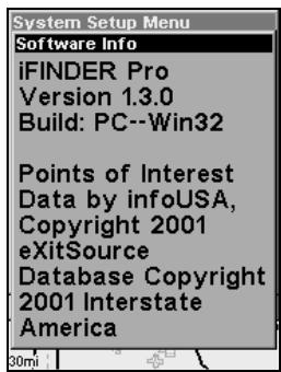 LOWRANCE IFINDER PRO - Informations sur la version du logiciel - 3