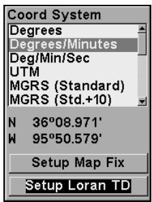 LOWRANCE IFINDER PRO - Sélection du système de coordonnées - 4