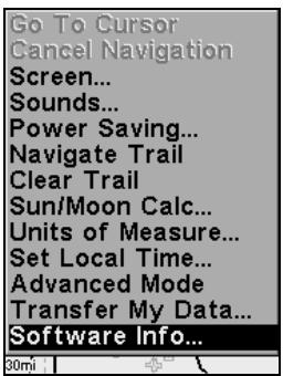 LOWRANCE IFINDER PRO - Informations sur la version du logiciel - 1
