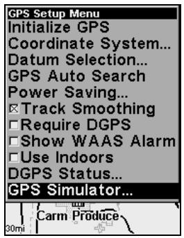 LOWRANCE IFINDER PRO - Pour accéder au simulateur GPS: - 1