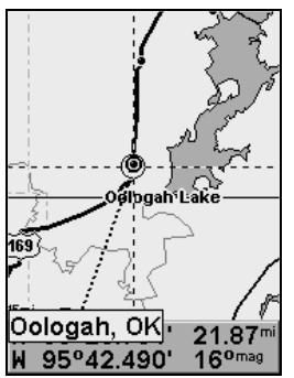 LOWRANCE IFINDER PRO - Se rendre à la position du curseur. dans cet exemple, le curseur a sélectionné la ville de oologah, en oklahoma. - 1