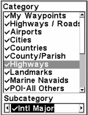 LOWRANCE IWAY 100 - Catégories de détails cartographiques - 1