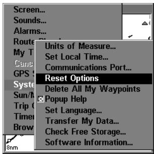 LOWRANCE LMS-240 - Options de remise à zéro - 1