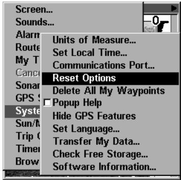 LOWRANCE LMS-240 - Options de remise à zéro - 1