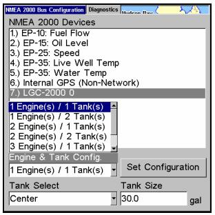 LOWRANCE LMS-525C DF - Régler la configuration du moteur-réservoir: - 1