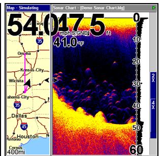 LOWRANCE LMS-525C DF - Pour redimensionner les fenêtres de la carte et du sondeur: - 3