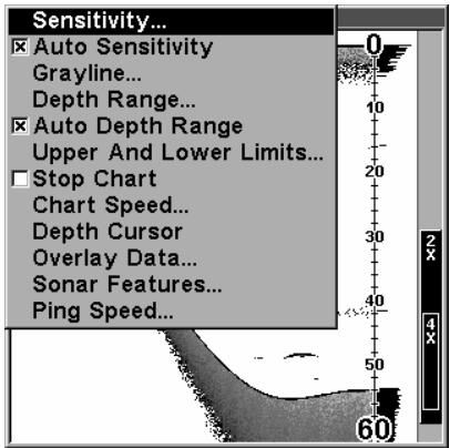 LOWRANCE X135 - Pour régler la sensibilité: - 1