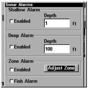 LOWRANCE X135 - Pour régler et activer l'alarme de zone: - 1