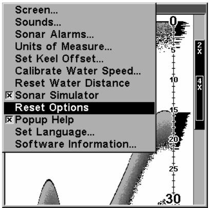 LOWRANCE X136DF - Réinitialisation des options - 1