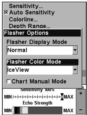LOWRANCE X67C - Pour changer la combinaison de couleurs du flasher eou du Ice Flasher: - 2