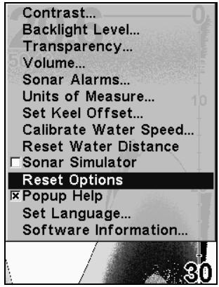 LOWRANCE X67C - Ré-initialisation des Options - 1