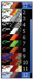 LOWRANCE HDS-5M - Pour sélectionner une palette de page Sonar : - 1