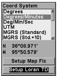 LOWRANCE IFINDER H2O - Coordinate System Selection - 4
