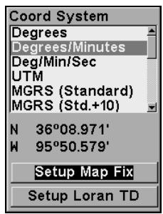 LOWRANCE IFINDER H2O - Coordinate System Selection - 3