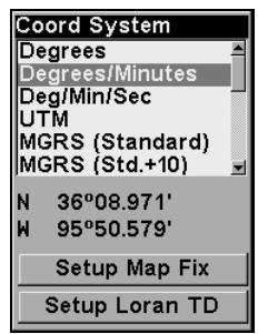 LOWRANCE IFINDER H2O - Coordinate System Selection - 2