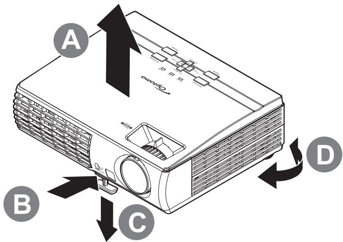 OPTOMA EW1691E,  EW330E,  EW605ST,  EW610ST,  EW675UTIS,  EW695UT,  EW762 - Réglage de la Hauteur du Projecteur - 1