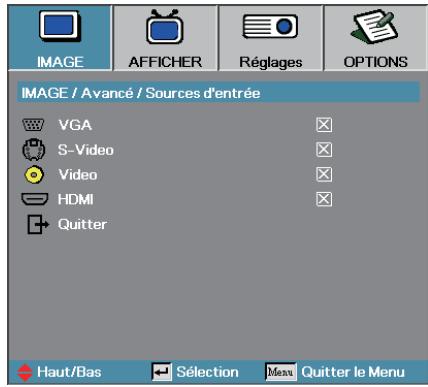 OPTOMA EW1691E,  EW330E,  EW605ST,  EW610ST,  EW675UTIS,  EW695UT,  EW762 - IMAGE | Avancé | Source d'entrée - 1