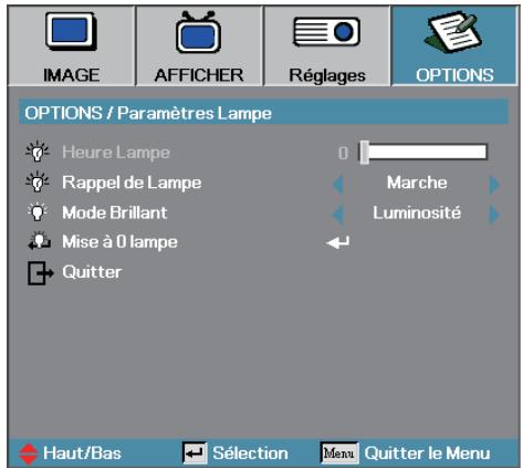 OPTOMA EW1691E,  EW330E,  EW605ST,  EW610ST,  EW675UTIS,  EW695UT,  EW762 - OPTIONS | Paramètres Lampe - 1