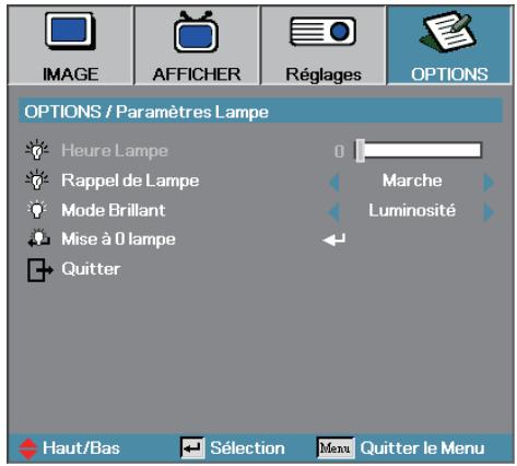 OPTOMA EW1691E,  EW330E,  EW605ST,  EW610ST,  EW675UTIS,  EW695UT,  EW762 - OPTIONS | Paramètre Lampe - 1