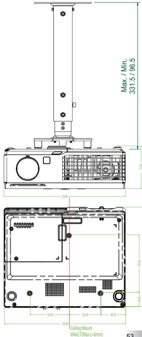 OPTOMA EW1691E,  EW330E,  EW605ST,  EW610ST,  EW675UTIS,  EW695UT,  EW762 - Installation au plafond - 3