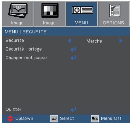 OPTOMA EX330E,  EX565UT,  EX605ST,  EX610ST,  EX615,  EX665UT,  EX665UTIS,  EX7155E - Menu | Securite - 1