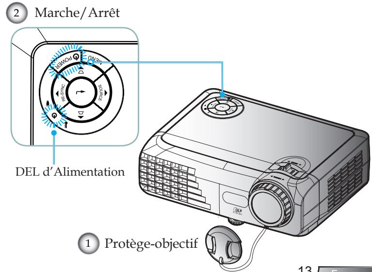 OPTOMA EX330E,  EX565UT,  EX605ST,  EX610ST,  EX615,  EX665UT,  EX665UTIS,  EX7155E - Mise sous tension du projecteur - 2