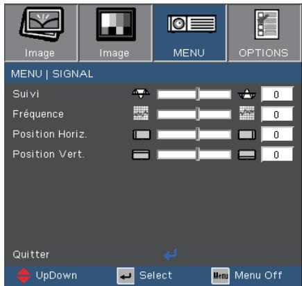 OPTOMA EX330E,  EX565UT,  EX605ST,  EX610ST,  EX615,  EX665UT,  EX665UTIS,  EX7155E - Menu | Signal - 1