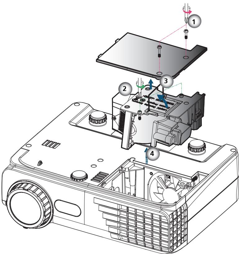 OPTOMA EX330E,  EX565UT,  EX605ST,  EX610ST,  EX615,  EX665UT,  EX665UTIS,  EX7155E - Remplacement de la lampe - 8