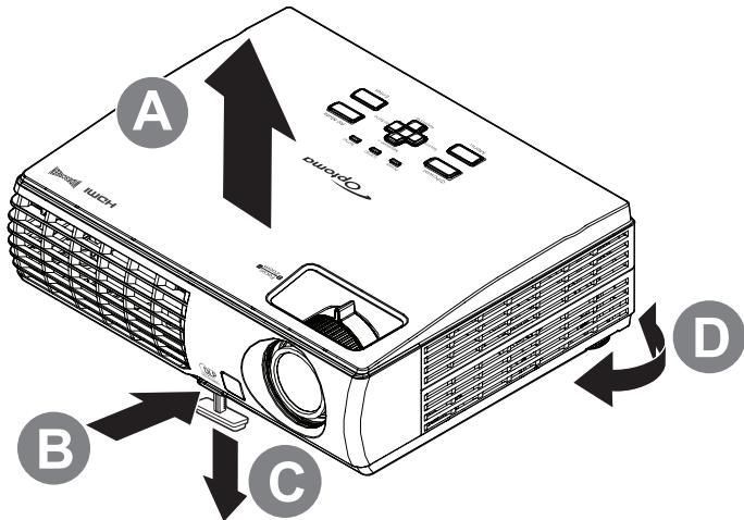 OPTOMA W304M - Réglage de la hauteur du projecteur - 1