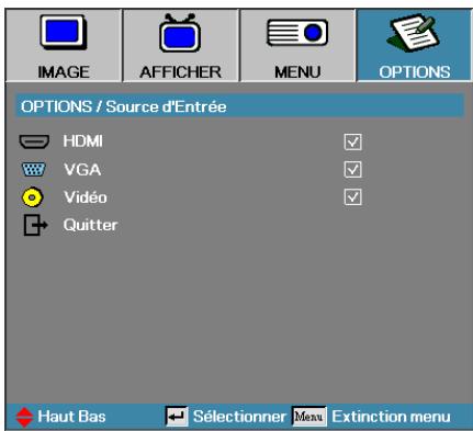 OPTOMA W304M - Options | source d'entrée - 1
