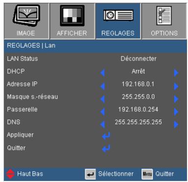 OPTOMA W305ST,  W306ST - REGLAGES | LAN - 1