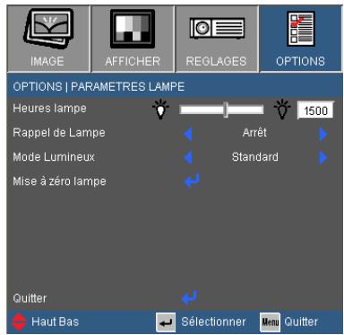 OPTOMA X305ST,  X306ST - OPTIONS | Paramètres Lampe - 1