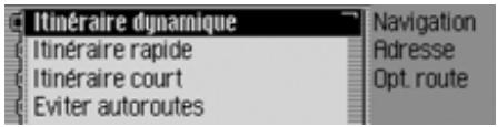 BECKER 7949 TRAFFIC PRO VOICE - Commandes pour le menu Options d'itinétaire - 1