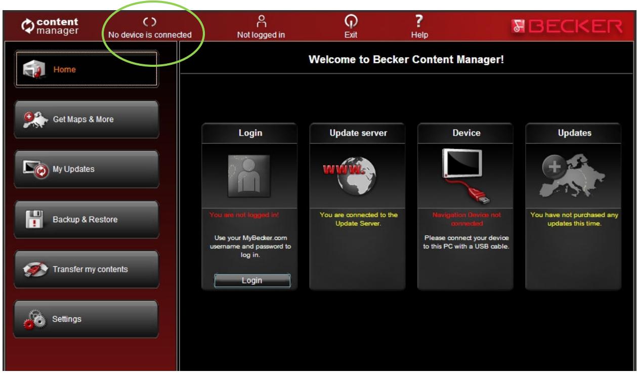 BECKER CONTENT MANAGER 2 - 2.) Comment démarrer l'utilisation du Content Manager 2.0 (liaison de traffic assist au PC et connexion)? - 1