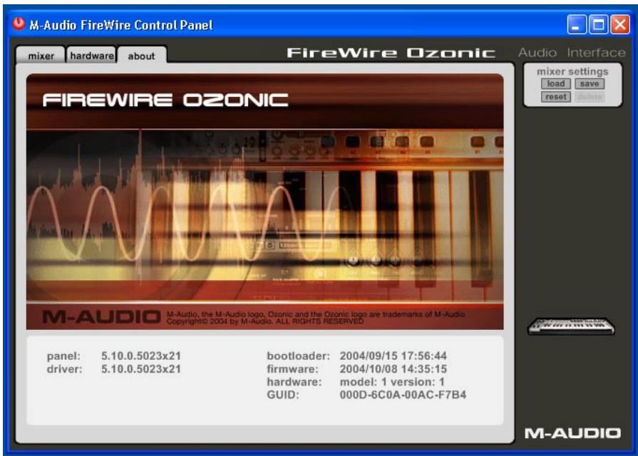 M-AUDIO OZONIC - Onglet About - 1