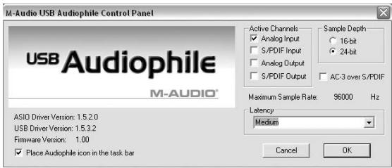 M-AUDIO AUDIOPHILE USB - Le logiciel Audiophile USB Control Panel - 1