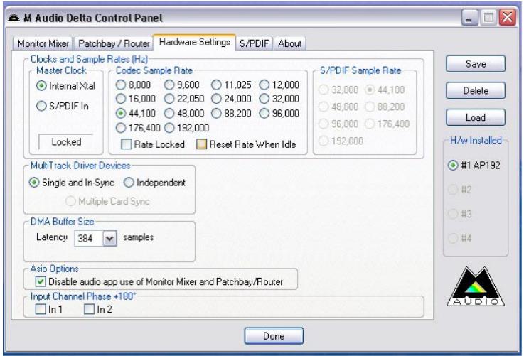 M-AUDIO AUDIOPHILE 192 - Págrina de Configuración del hardware - 1