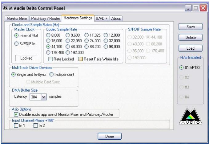 M-AUDIO AUDIOPHILE 192 - Hardware-Settings - 1