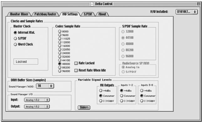 M-AUDIO DELTA 1010LT - Fenêtre Hardware Settings - 1