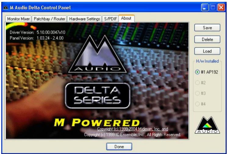 M-AUDIO DELTA AUDIOPHILE 192 - Onglet About - 1