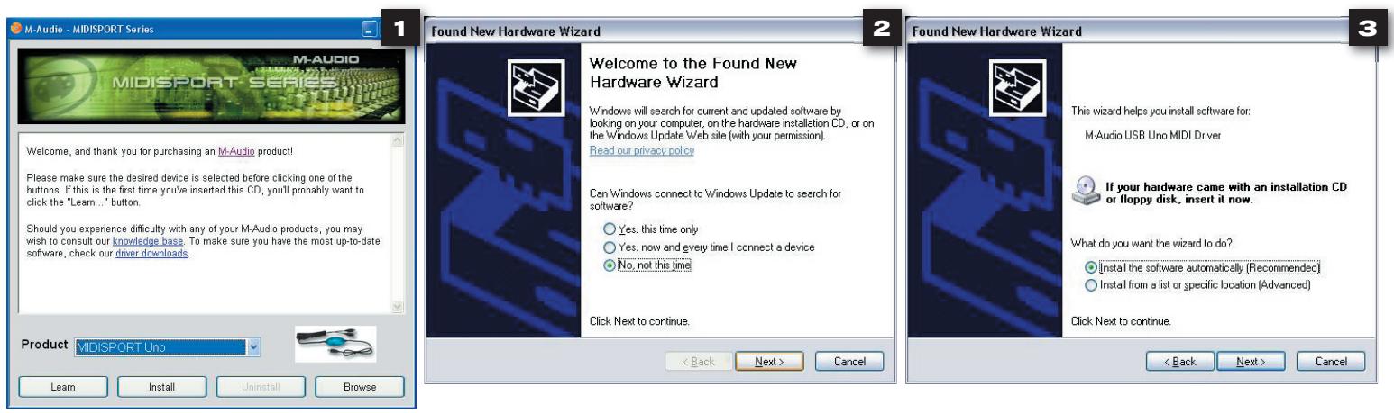 M-AUDIO MIDISPORT UNO USB - Instructions d'installation pour les utilisateurs avancés sous Windows XP - 1