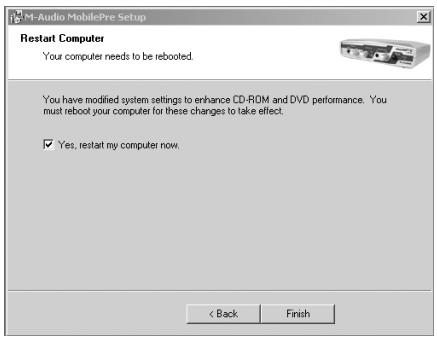M-AUDIO MOBILEPRE USB - Cliquez sur "Terminer" dans l'écran suivant. Windows redémarrera alors votre ordinateur. - 1
